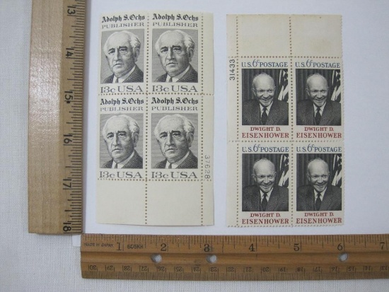 Two Blocks of Postage Stamps includes Dwight D Eisenhower #1383, Adolph S Ochs #1700, mint