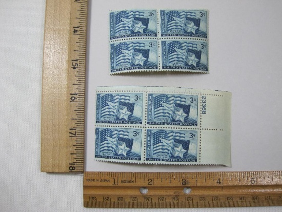 TWO Blocks of Four US Postage Stamps, 3c Texas Statehood 1845-1945, mint