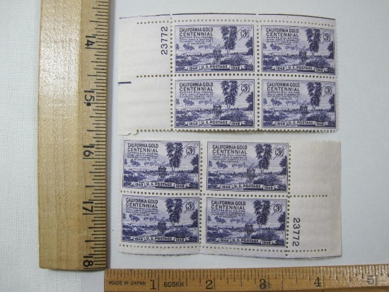 Two Blocks of Postage Stamps, 1948 California Gold Centennial 3cent #954, mint