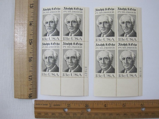 Two Blocks of Postage Stamps Adolph S Ochs 13 cent #1700, mint