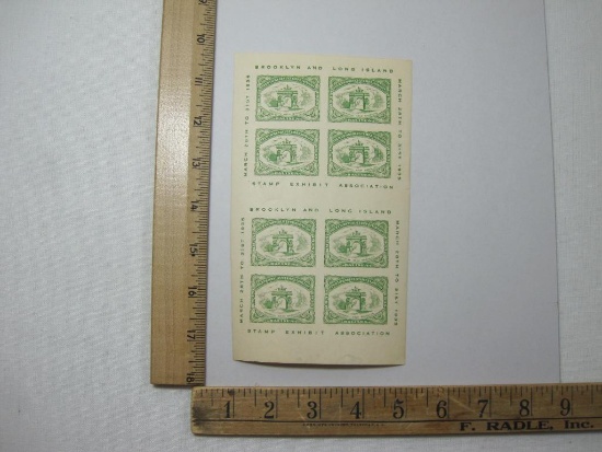 Uncut Sheet of two Brooklyn and Long Island Stamp Association 1935 Exhibit Poster Stamps, green