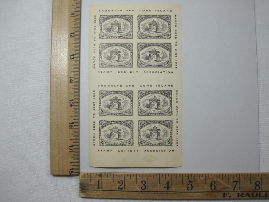 Uncut Sheet of two Brooklyn and Long Island Stamp Association 1935 Exhibit Poster Stamps, black,