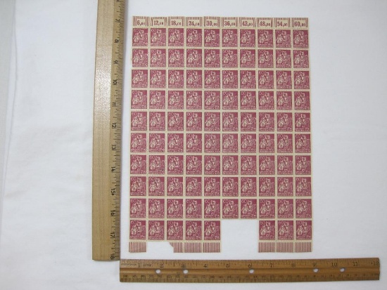 Sheet of German Deutsches Reich 60 Pfennig Blacksmith Workers Stamp 1921
