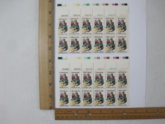 Two Blocks of Postage Stamps Jimmie Rodgers Performing Arts USA 13 cent #1755, mint