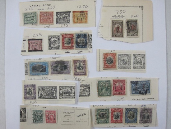 Canceled Panama Canal Zone Postage Stamps, early 1900s, hinged
