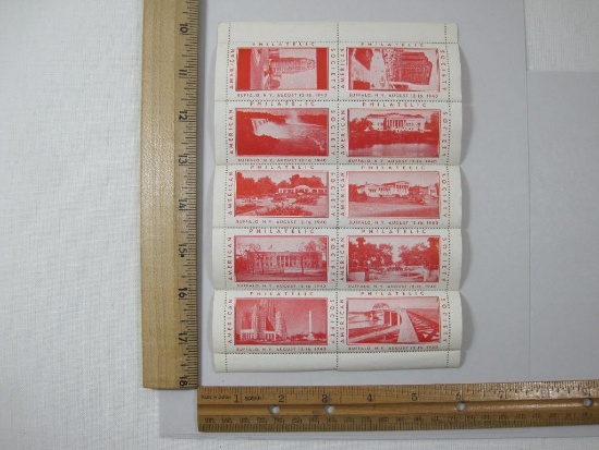 Full Sheet of American Philatelic Society Buffalo NY August 12-16, 1940 Stamps, some tears on
