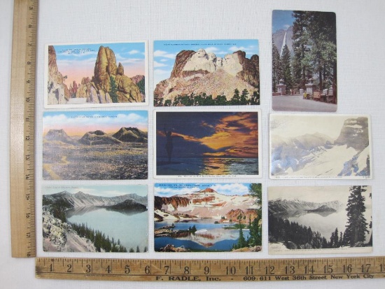 Nine Vintage Postcards includes 1908 Crater Lake, 1942 Glacier Lake, 1943 Spatter Cones Craters and