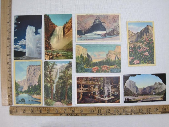 Lot of Nine Postcards of Yosemite and Yellowstone National Parks, post dated 1939, 1946 and more,