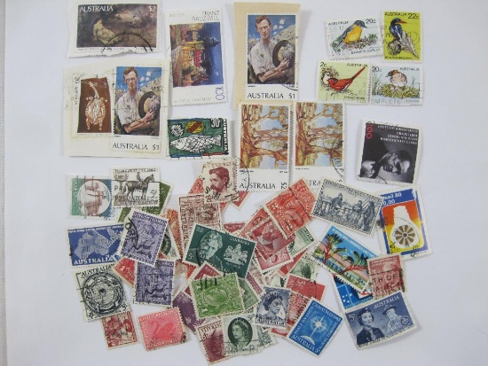 Canceled Australian Postage Stamps, mostly 1960s