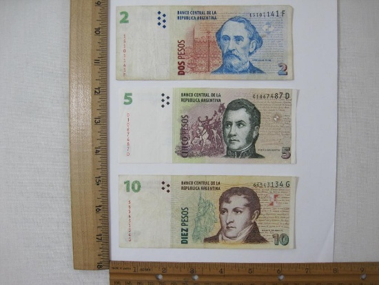 Three Banco Central De La Republica Argentina Bills, various values