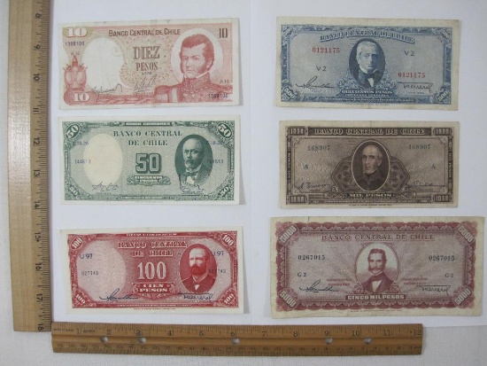 Banco Central De Chile Paper Money, Assorted Dates