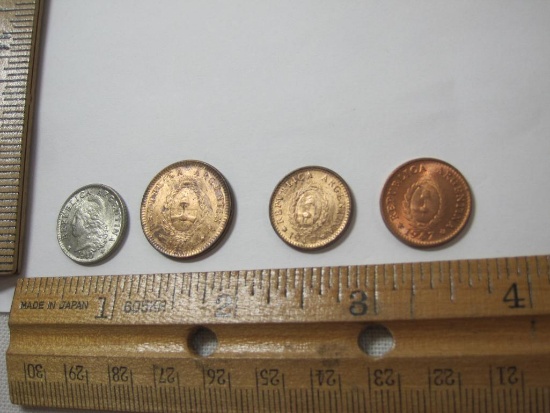 Four Argentina Coins including 1-2-5 centavos 1940, 1 centavos 1947, see pictures