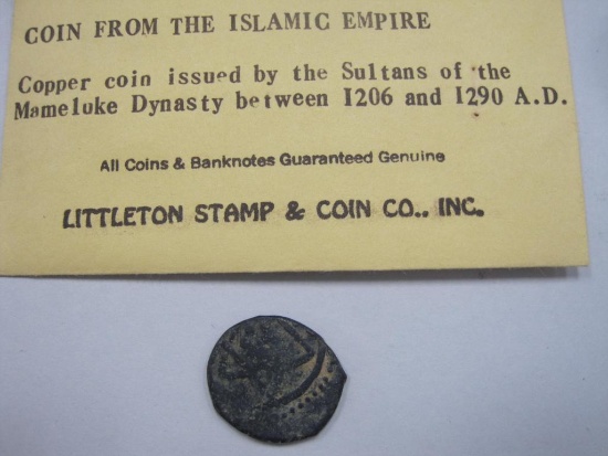 Copper Coin from the Islamic Empire issued by Sultans of the Mameluke Dynasty between 1206 and 1290