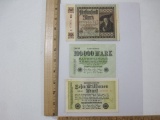 Three Reichsbanknotes, 1922 5000 Mark, 1923 100000 Mark, 1923 Ten Millionen Mark