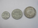 Four Swedish Coins: 1934 50 Ore (.40 silver), 1938 25 Ore (.40 silver) and more