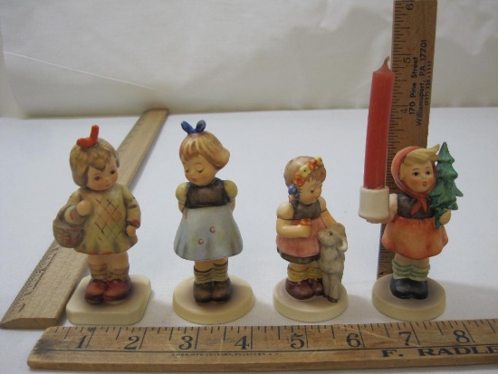 Four Hummel Figures, Girl with Gift, Right or Left Hand Treat, Springtime Friends and Candleholder