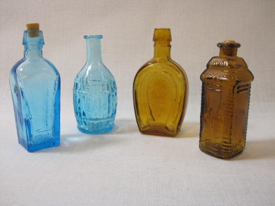 Four Vintage Tiny Colored Glass Bottles made in Taiwan, 7 oz