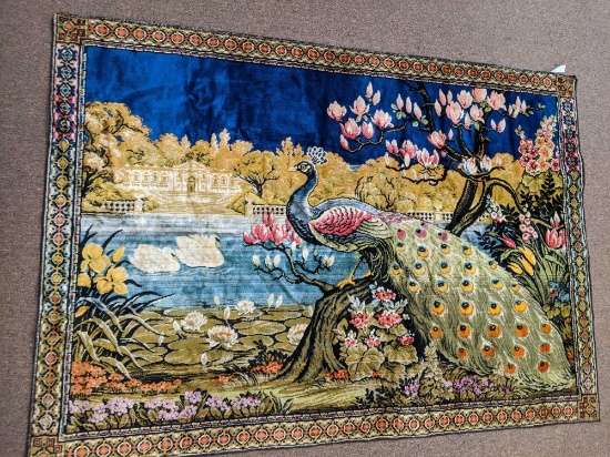 Vintage Peacock Tapestry, made in Italy, in excellent condition, approx. 70" x 50", 3 lbs 5 oz