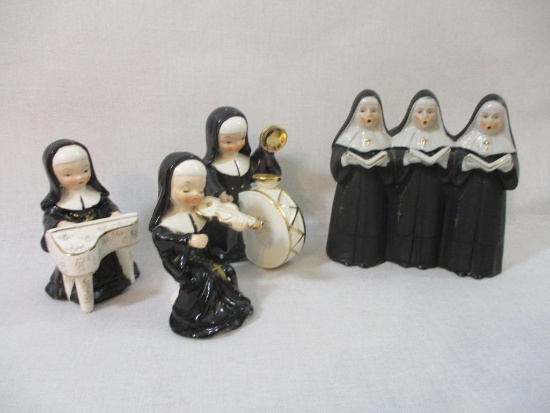 Set of 4 Ceramic Nun Musical Figures, Japan, see pictures for condition, AS IS, 2 lbs