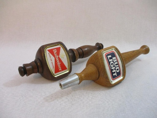 Two Wooden Anheuser Busch Beer Tap Handles: Budweiser and Bud Light, 1 lb 9 oz