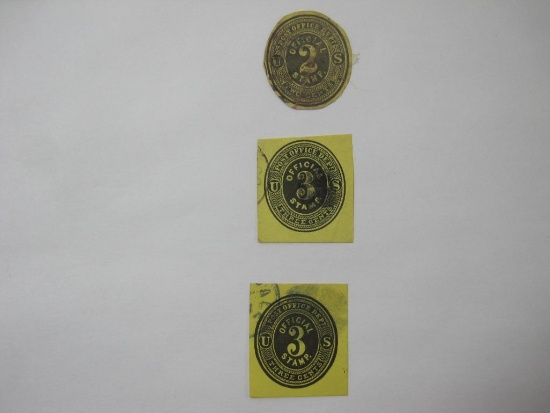 Post Office Dept. Official Stamps 1873, Three including 3 Cents #U02, 2 Cents #U05, see pictures for