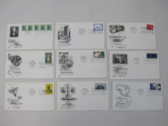 Nine First Day Covers 1963 including Battle of Gettysburg 1863-1963, 100th Anniv West Virginia