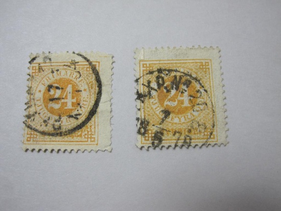Two Stamps Sweden Scott #34, used