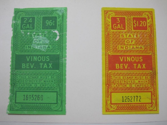 State of Indiana Vinous Beverage Tax Stamps, hinged