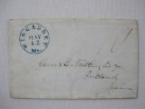 Stampless Cover Wiscasset ME - Portland ME May 12 1844, blue with red 10 ms