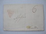 Stampless Cover Augusta Maine Apr 30 1835 Printed State of Maine Notice, red Horn of Plenty, red 6