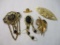 Five Vintage Gold Tone Pins including leaf, Claddagh, JJ 1988, and more, 3 oz