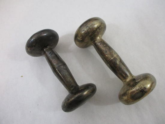 Two Sterling Silver Dumbbell Baby Rattles, one marked Gregg and one RJW, 2.12 ozt total weight