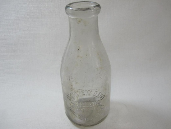 Vintage Highview Dairy Embossed One Quart Milk Bottle, JB Houston 38 Watkins Ave Middletown NY