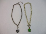 Two Necklaces including Origami Owl Pendant and Charms and Fornash Turtle Pendant, 3 oz
