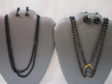 Black Beaded Costume Jewelry including 2 necklaces and 2 pairs of earrings, 3 oz