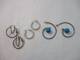 Three Pairs of Silver Tone Earrings including sterling silver hoops and more, 1 oz