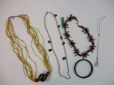Costume Jewelry including necklace sizer, multistrand seed bead necklace (AS IS) and more, 5 oz