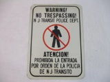 Metal Warning! NO TRESPASSING NJ Transit Police Dept Sign, 14 oz