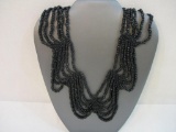 Black Glass Beaded Scalloped Necklace, 3 oz