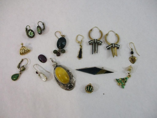 Assorted Costume Jewelry including yellow stone pendant, Lia Sophia earrings and more, 2 oz