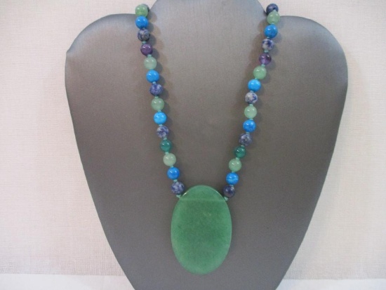 Green and Blue Natural Stone Beaded Necklace, 4 oz