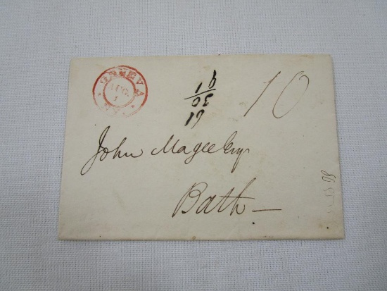 Stampless Cover Geneva NY to Bath NY, Aug 1, Red Double Circle 10 Manual Script