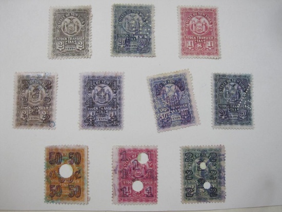 New York Stock Transfer Tax Stamps, 2 cents to $2, Hinged