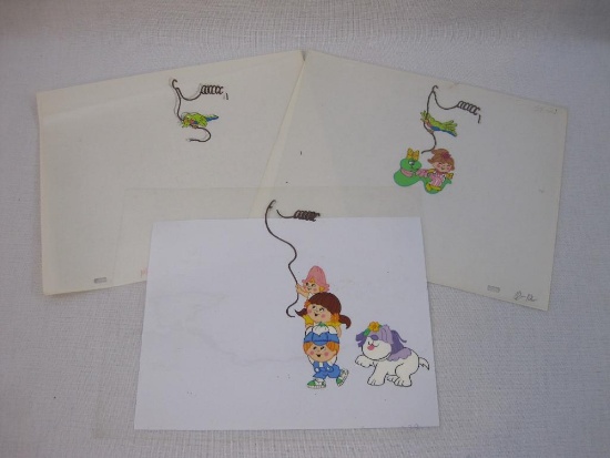 Three Charmkins Animation Cels, featuring Half Inch Worm, Brown Eyed Susan, Willie Winkle and