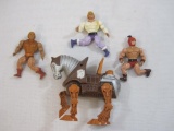Four 1980s Masters of the Universe MOTU Action Figures including Prince Adam, Stridor Horse and