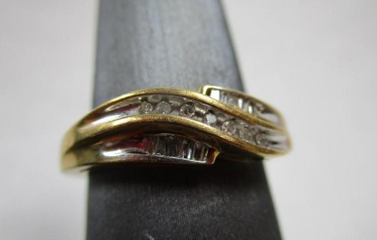 10K Gold Ring with Diamonds (tested), size 6.75, .06 ozt