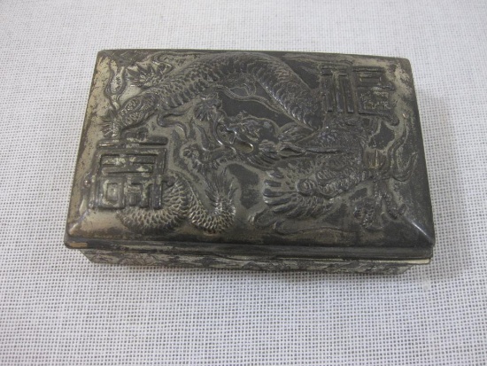 Dragon Embossed Metal Trinket Box with Wooden Liner, made in Japan, 5 oz