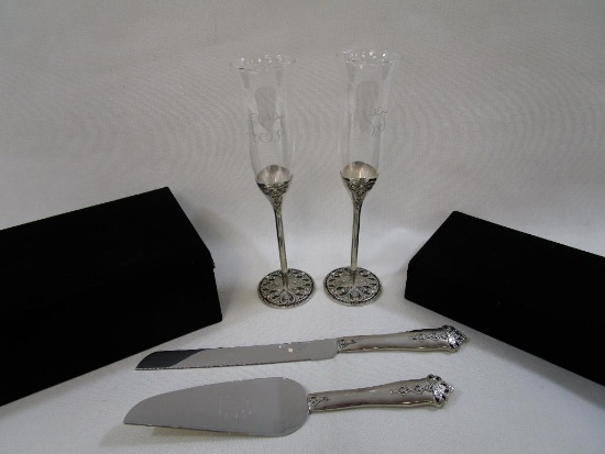 Things Remembered Monogrammed Wedding Set includes Champagne Glasses and Cake Serving Set
