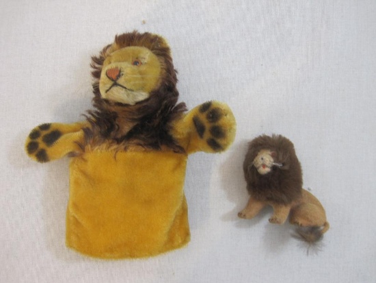 Two Vintage Lions including hand puppet and Hancock flocked figure, 4 oz
