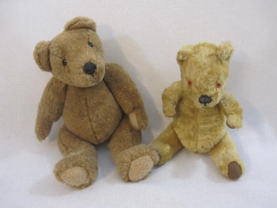 Two Vintage Teddy Bears, dark brown has poseable arms, legs & head; golden bear has poseable legs, 1